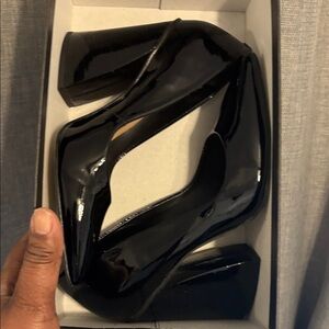 Saks Fifth Avenue Shiny Black Platform Heels